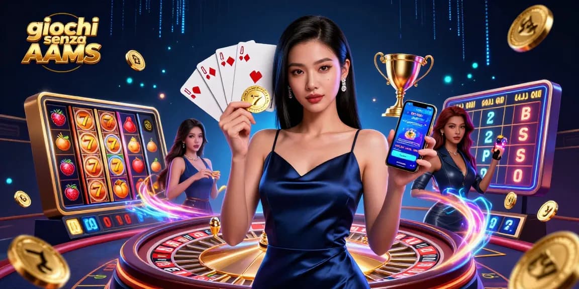 Gioca a giochi emozionanti senza AAMS in una vivace scena di casinò 3D con jackpot e giri entusiasmanti.