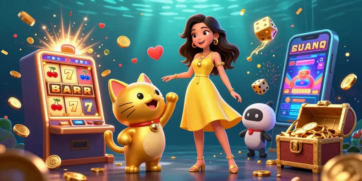 Vivi l'emozione con le slot non AAMS, che mostrano una donna felice e un gatto fortunato in una vivace scena di casinò.