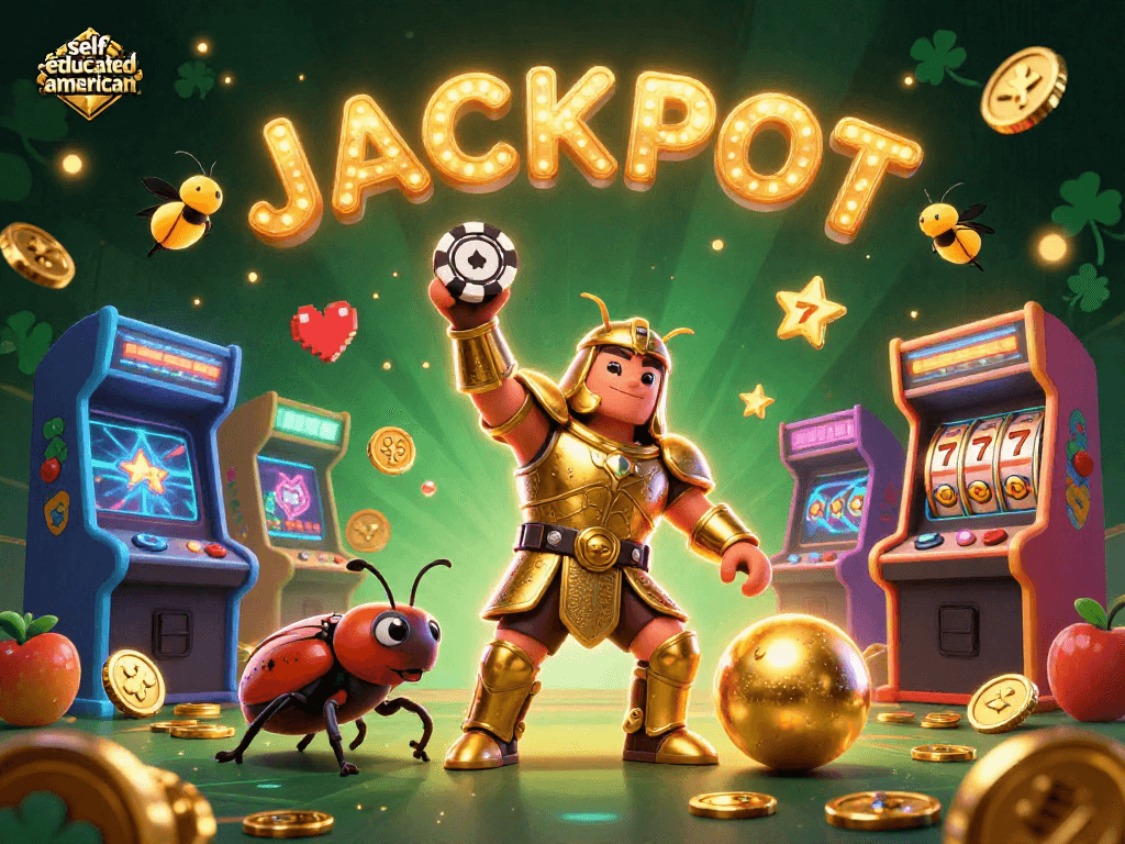 Engage with selfeducatedamerican's vibrant illustration depicting a jackpot celebration in an exciting casino atmosphere.