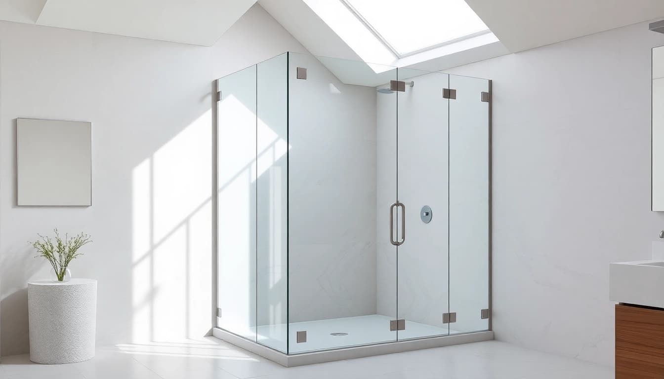 Showcasing a frameless glass shower enclosure in a modern bathroom with polished design features.