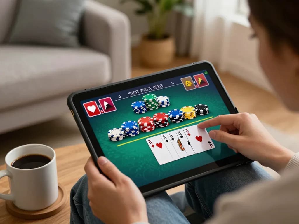 Engaging online casino gameplay on tablet showcasing casino online stranieri sicuri in a cozy home environment.