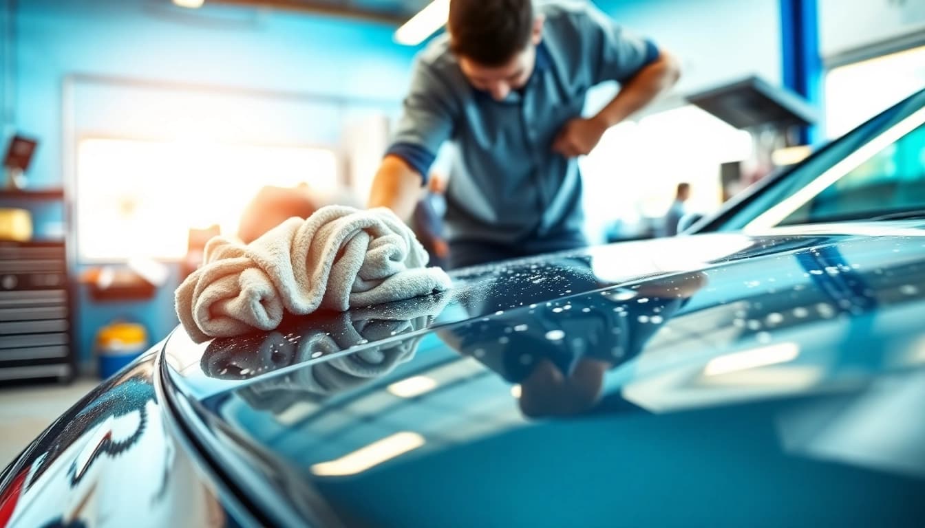 Expert auto detailing Cleveland TN showcasing precise vehicle cleaning and a professional atmosphere.
