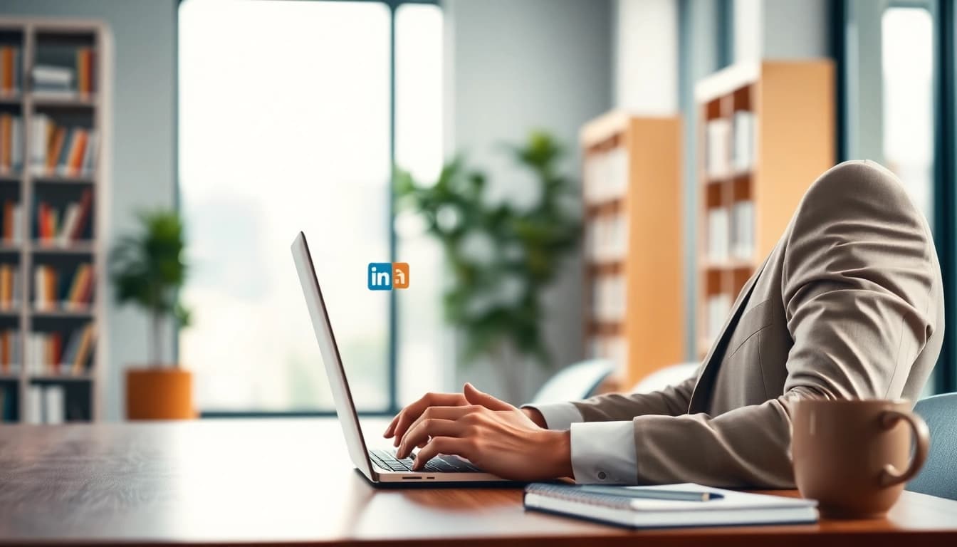 Find verified emails from LinkedIn using a laptop in a modern professional workspace.