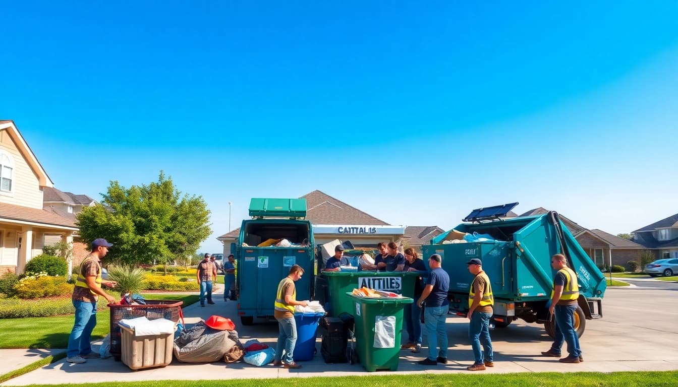 Loading garbage removal bins during an efficient waste collection process.