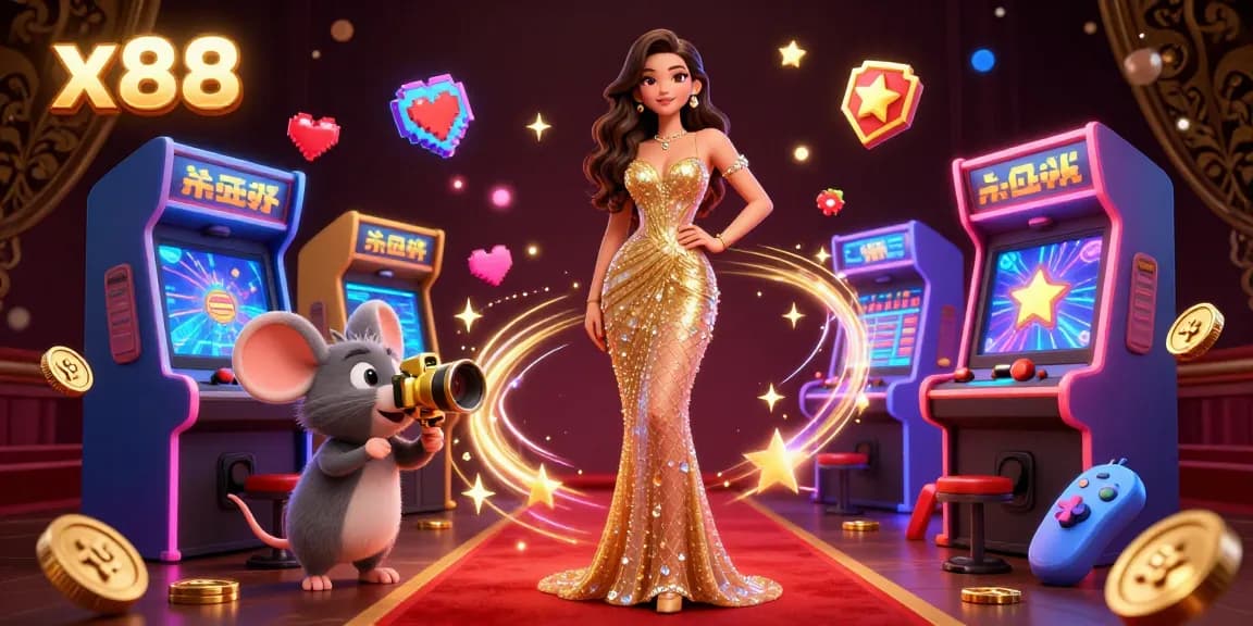x88 ladies and a paparazzi mouse capturing moments in the dazzling online casino atmosphere.