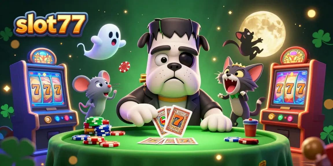 Join the excitement at slot777 with a vibrant 3D casino scene featuring unique characters.