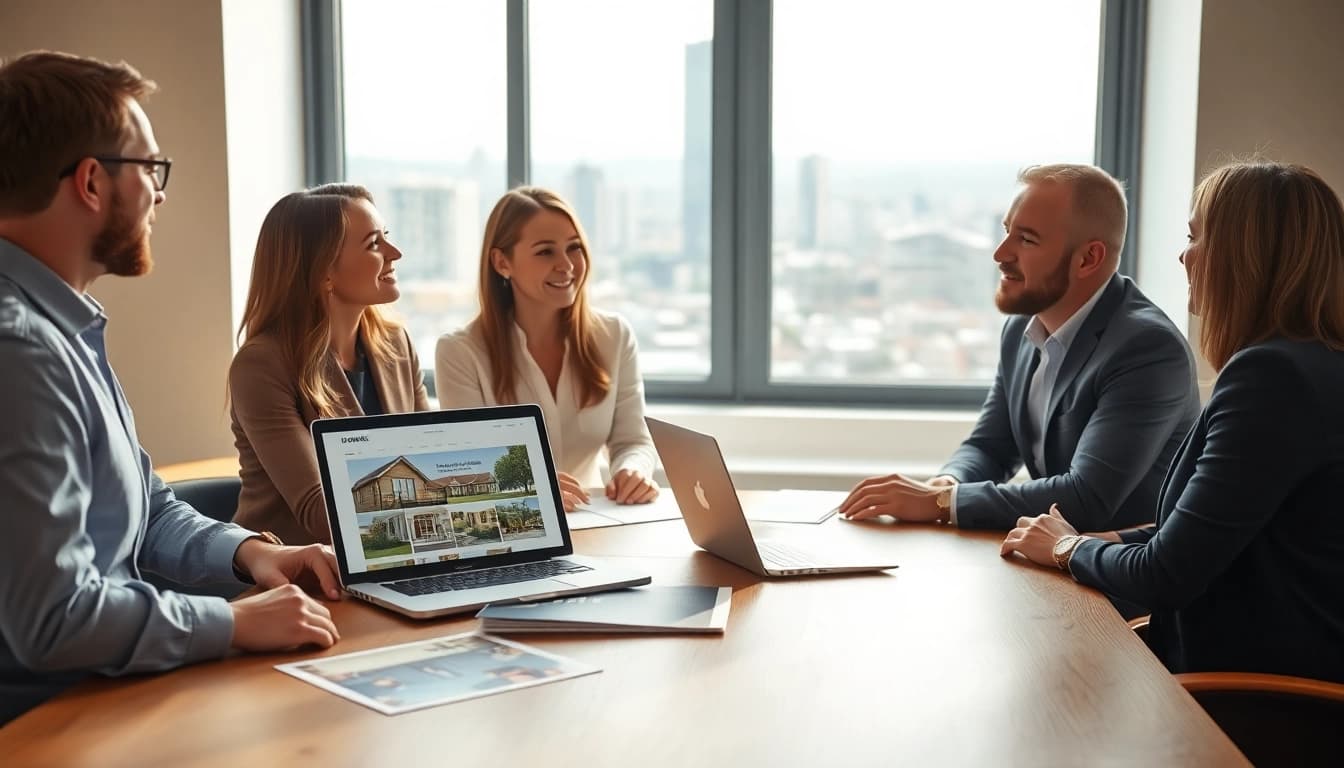 Engaging real estate discussion in a modern setting with an expert agent and clients.