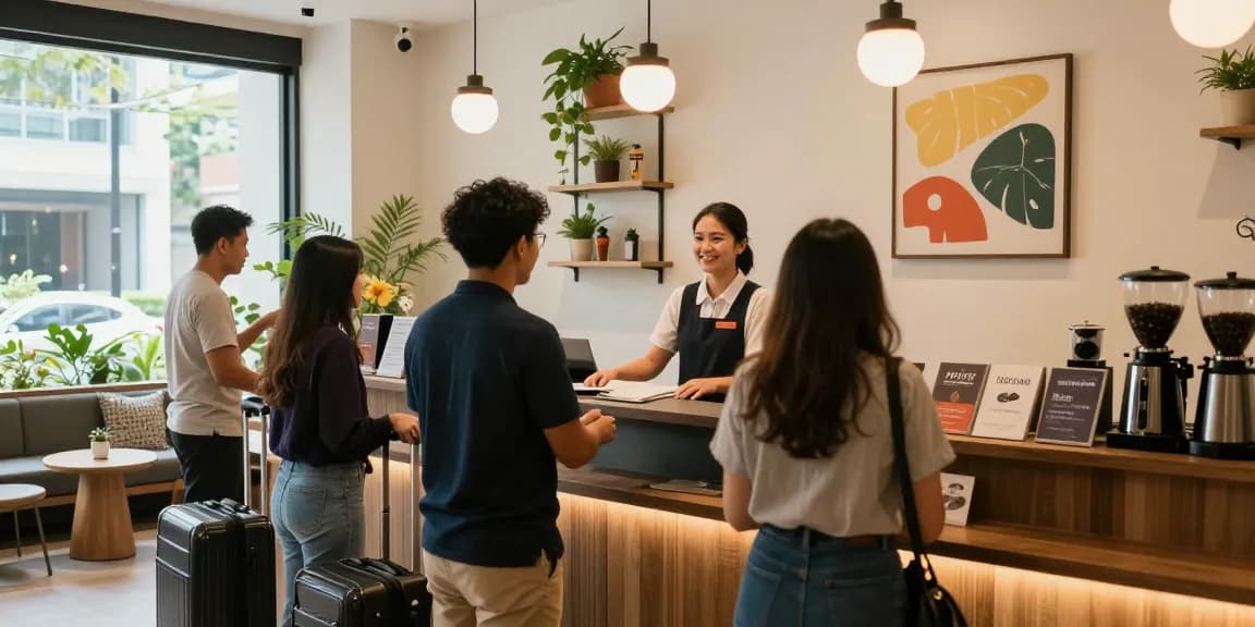 rokok 88 hotel reception welcoming guests with friendly staff and modern decor