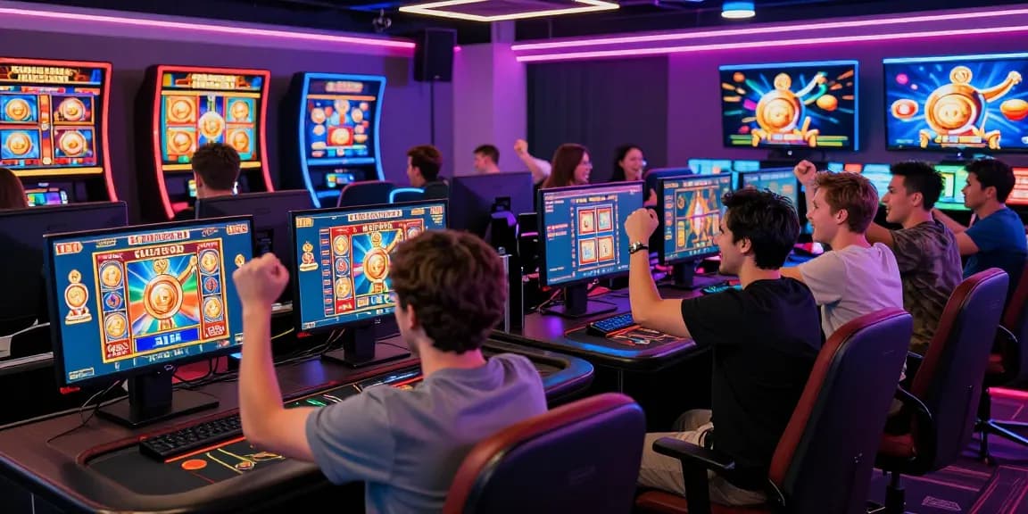 Players enjoying a vibrant atmosphere at non UK casinos, celebrating wins with excitement.
