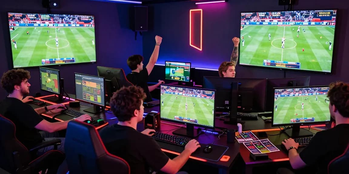 Exciting view of players engaging in online gambling with sports events, inviting readers to 閱讀更多 about the gaming experience.