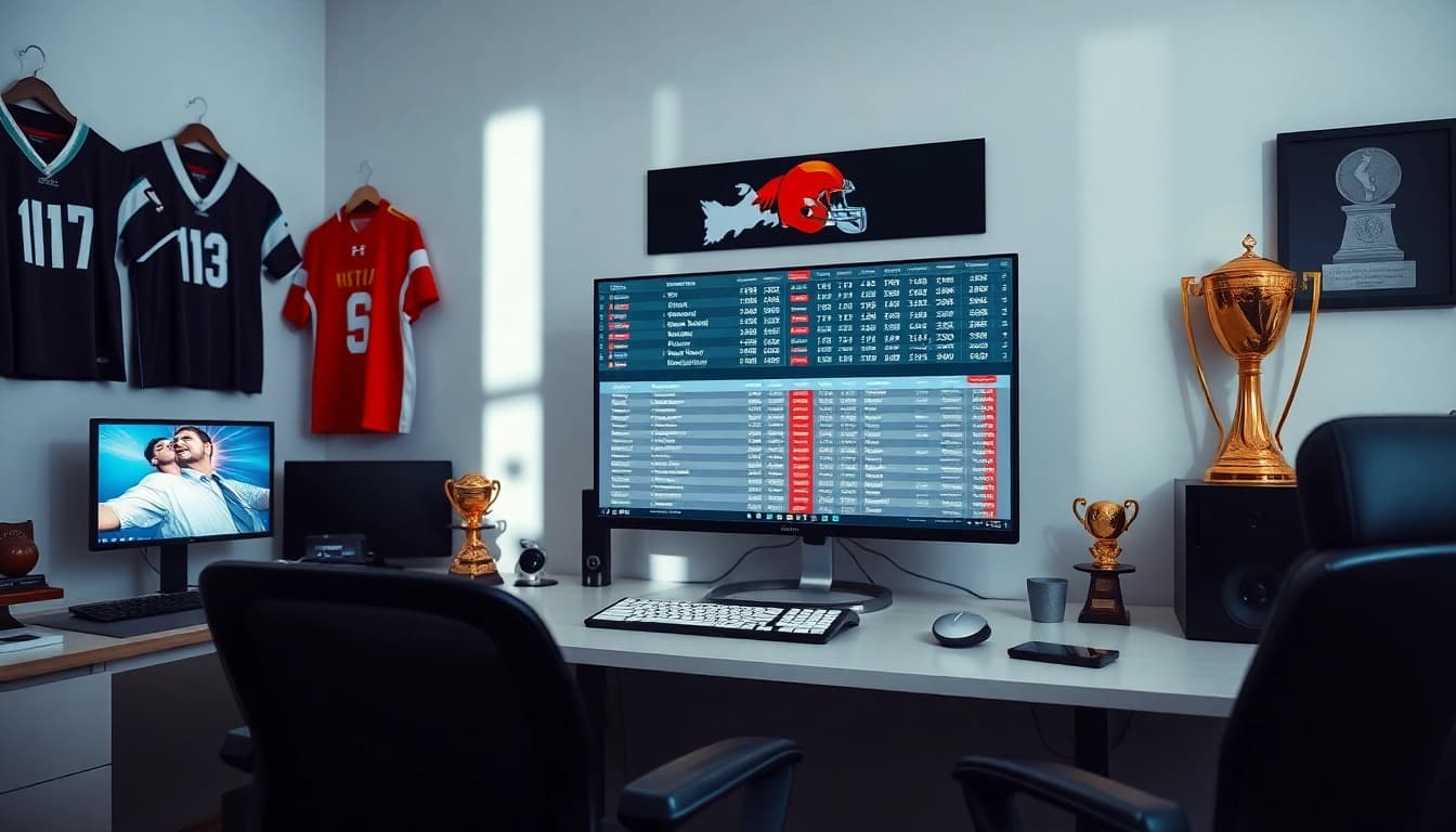 Engaging workspace showcasing online sports betting Canada with odds and sports memorabilia.