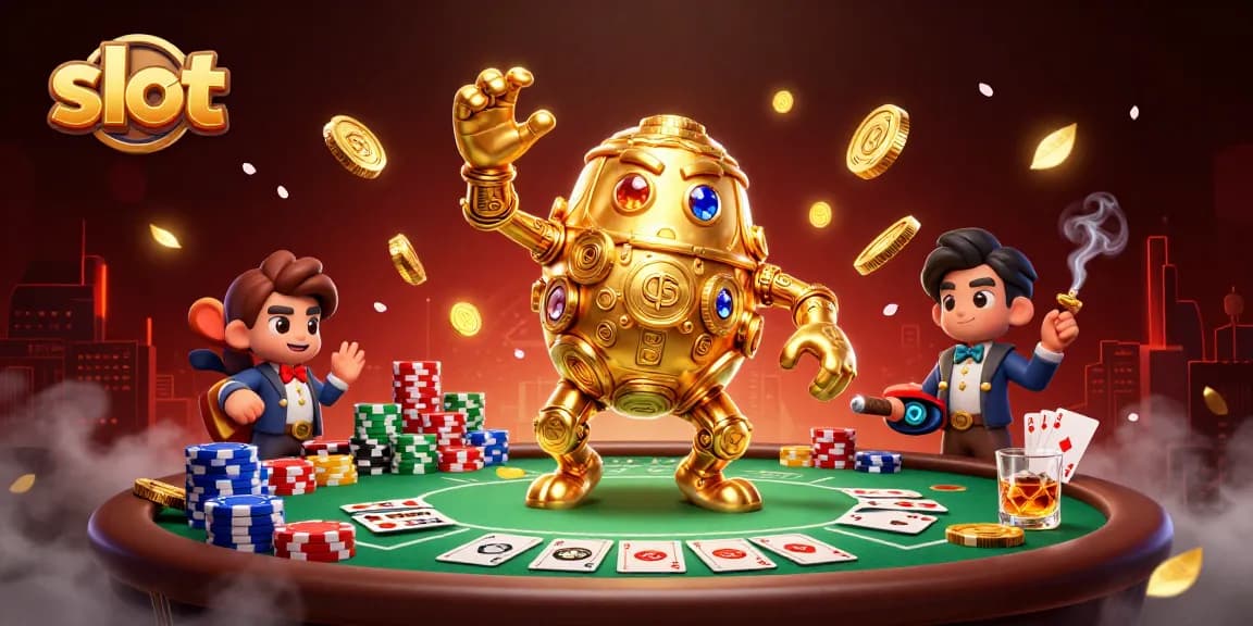 Slot gacor di ZEUS222 dengan golem emas dan simbol mesin slot berkilau.