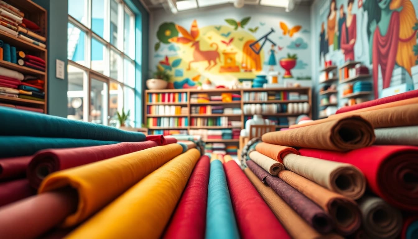 stoffen online bestellen bij een kleurrijke stoffenwinkel met diverse stoffen.