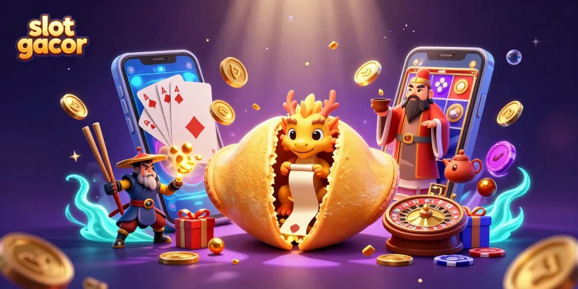Menangkan hadiah besar dengan slot gacor yang menampilkan kue keberuntungan dan naga bijak.
