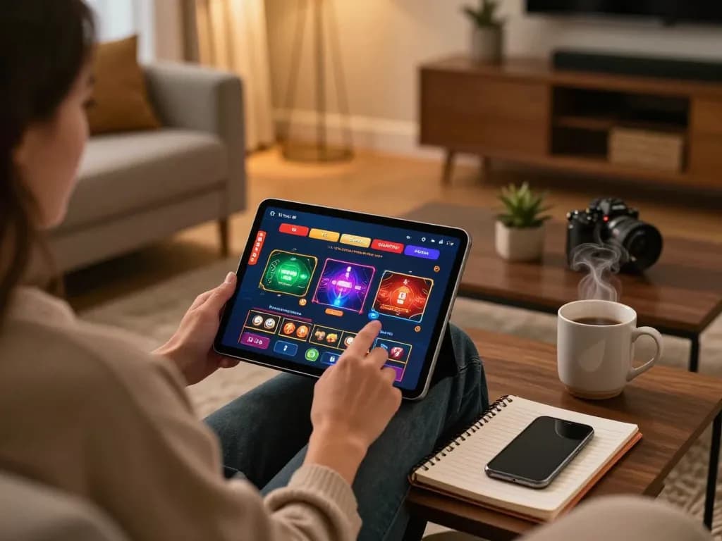 Enjoying casino non aams con neteller gameplay at home on a tablet in a cozy living room setting