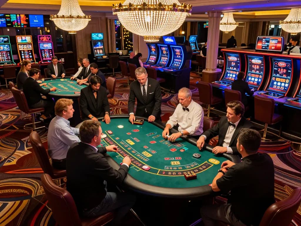 Casino non aams per italiani players engaging in blackjack and roulette on a vibrant gaming floor.