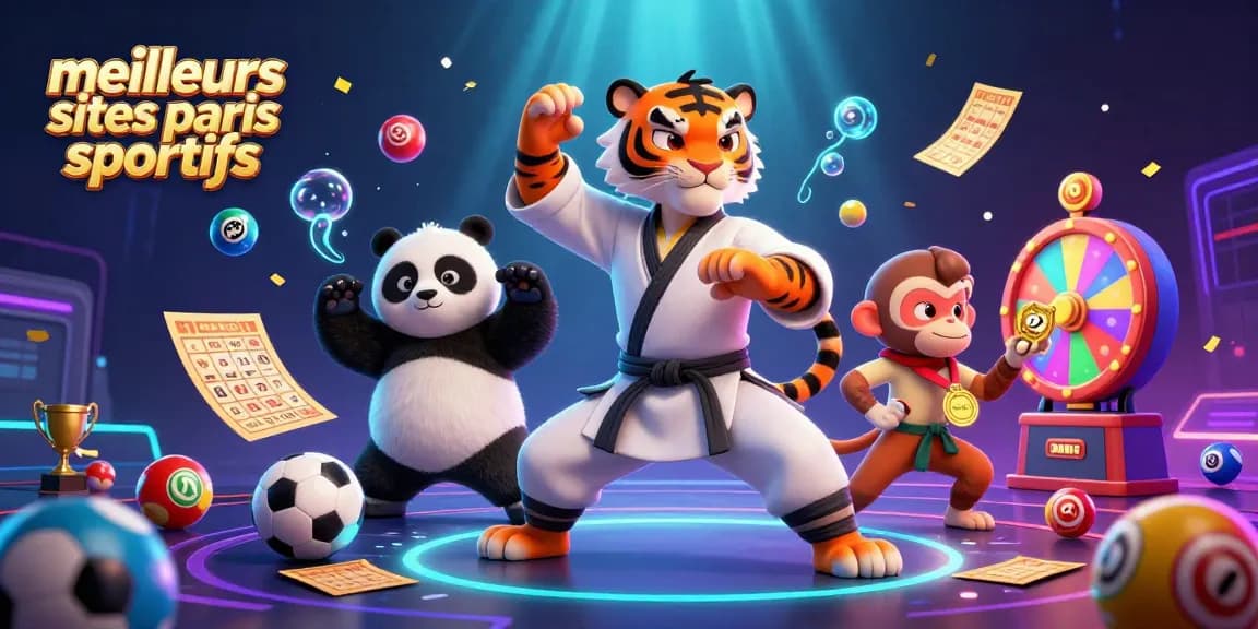 Visualisez les meilleurs sites paris sportifs avec cette illustration captivante d'un tigre kung-fu et ses disciples.