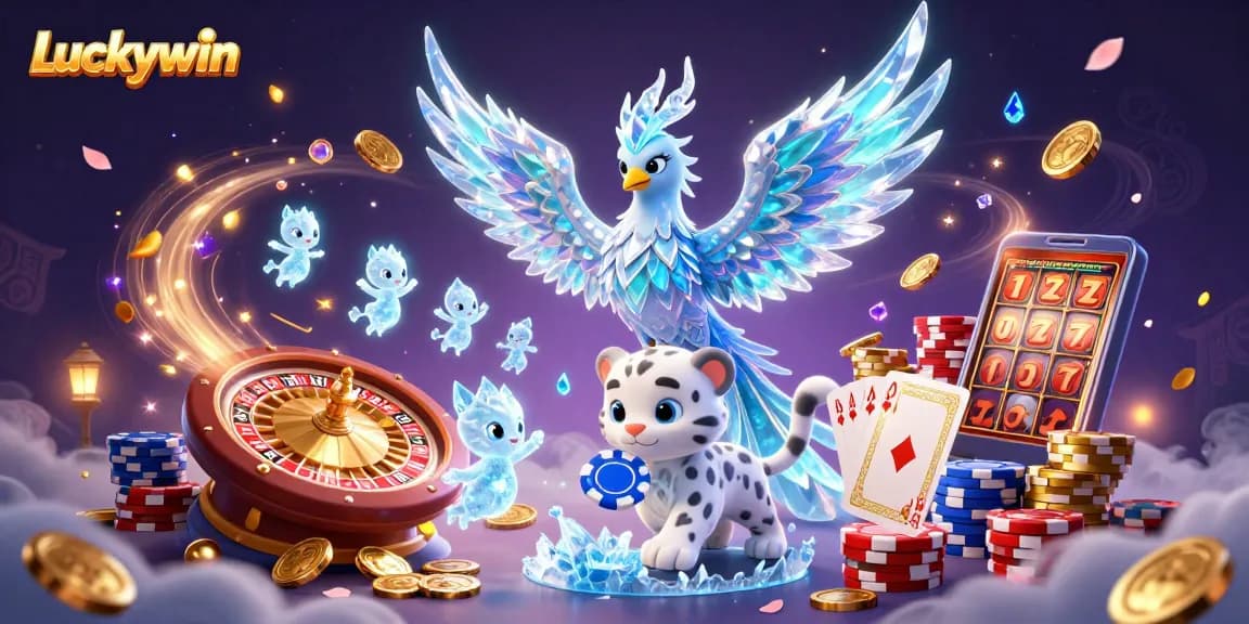 Engage in Luckywin's thrilling atmosphere with vibrant characters and dynamic casino elements.