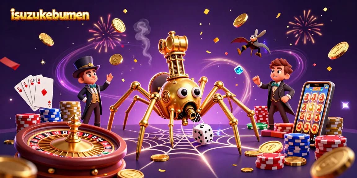 Experience exciting gameplay with isuzukebumen where a golden spider traps dice in a web of fortune.
