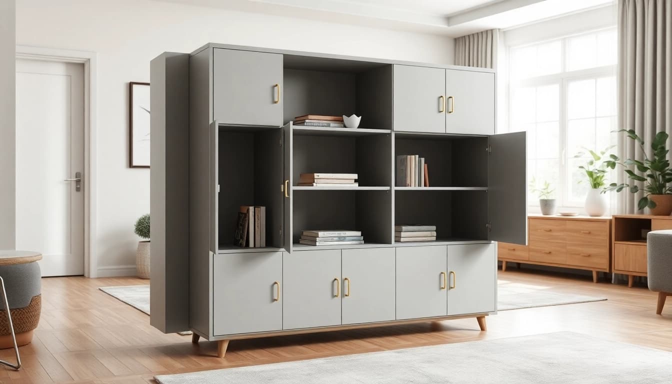 Stylish storage cabinet displayed in an inviting living room environment.