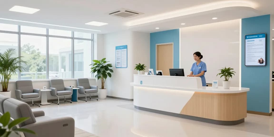 Health insurance for truck drivers in a welcoming healthcare clinic, showcasing patient care and medical services.