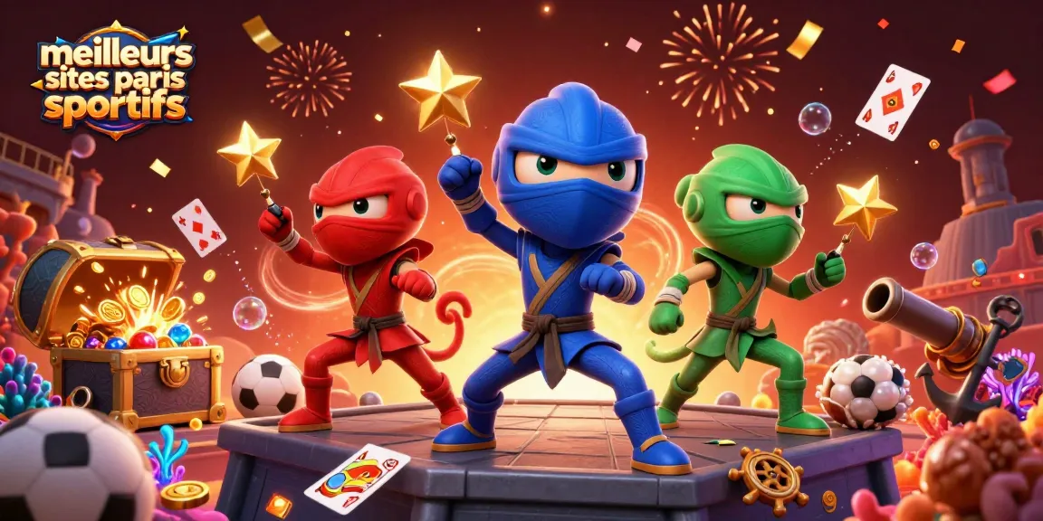Découvrez les meilleurs sites de paris sportifs à travers cette illustration dynamique de caméléons ninjas.