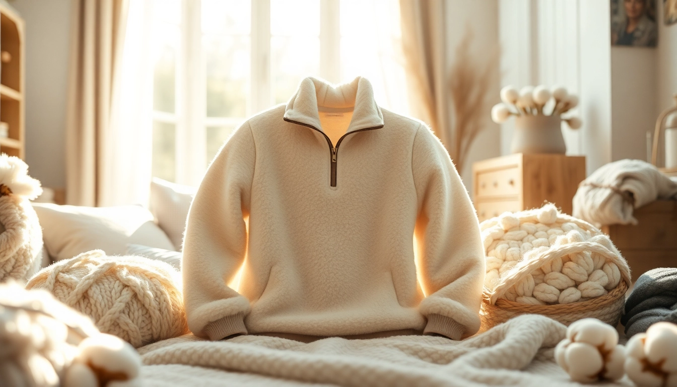 Fleece garment glowing in a cozy room with natural light enunciating its warmth.