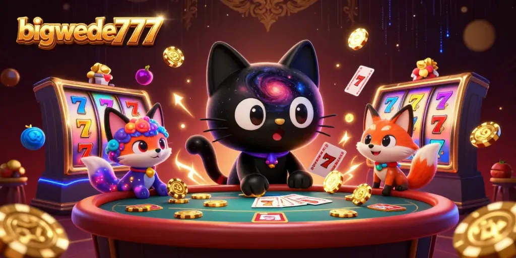 Experience thrilling gameplay at bigwede777 with vibrant slot reels and cosmic characters pulling in wins.