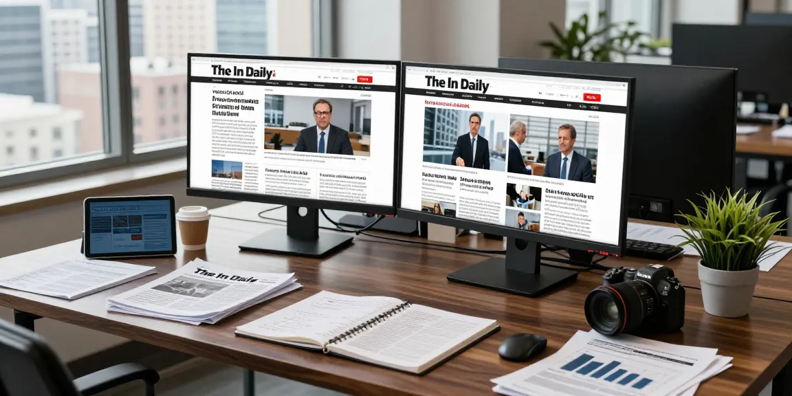 Dynamic news media workspace at https://www.theindaily.com highlighting modern journalism with tech and natural light.
