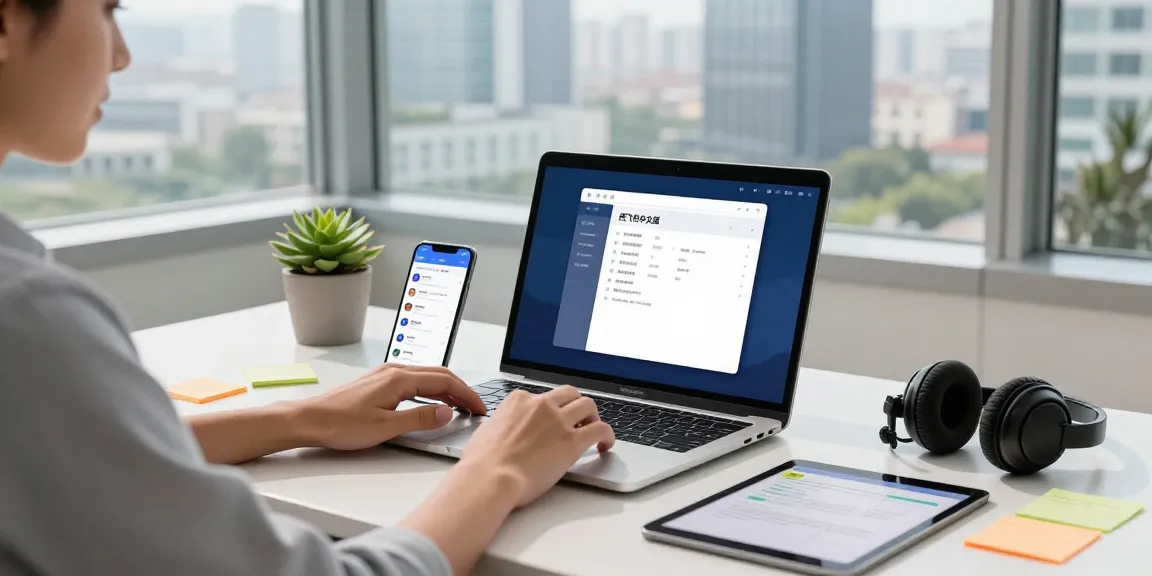 Engaging workspace scene featuring 纸飞机中文版 app on laptop, showcasing modern tech productivity.