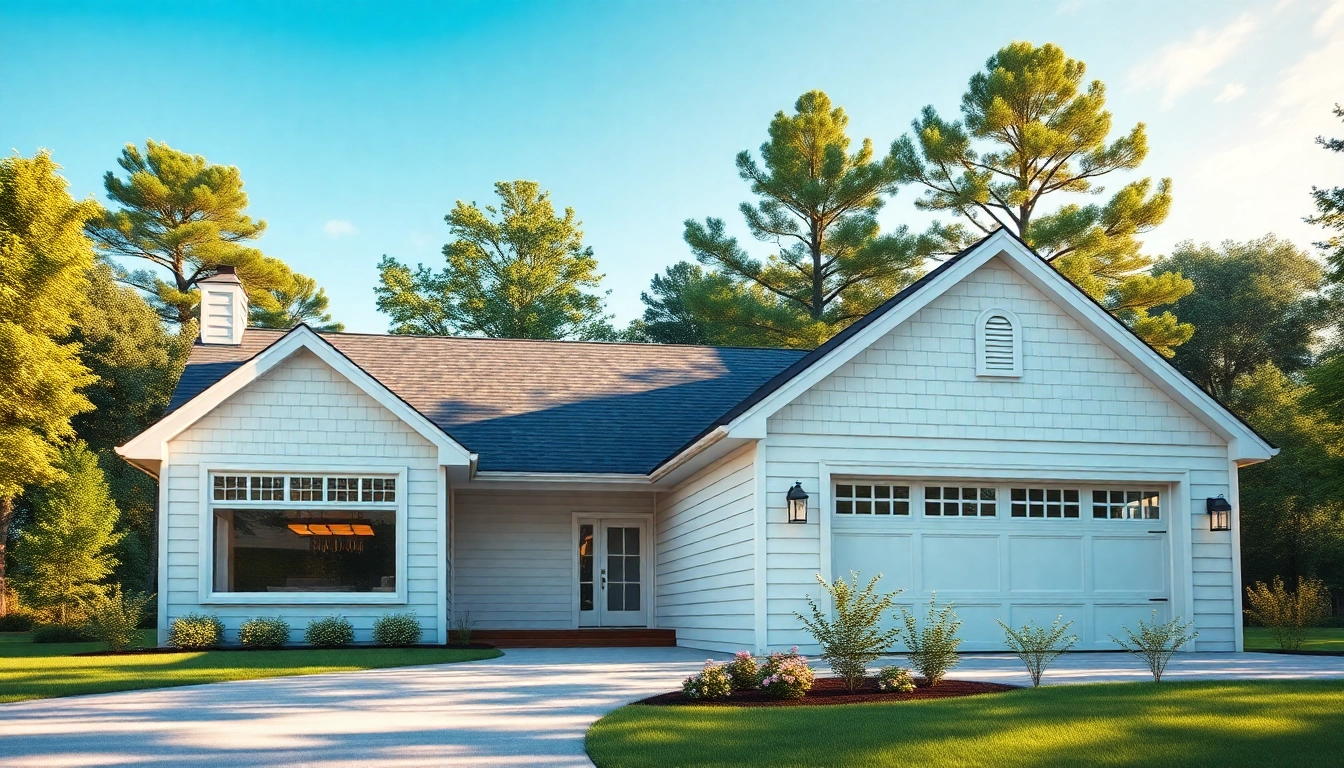 Stunning cape cod home addition with inviting entrance and attached garage amidst greenery.