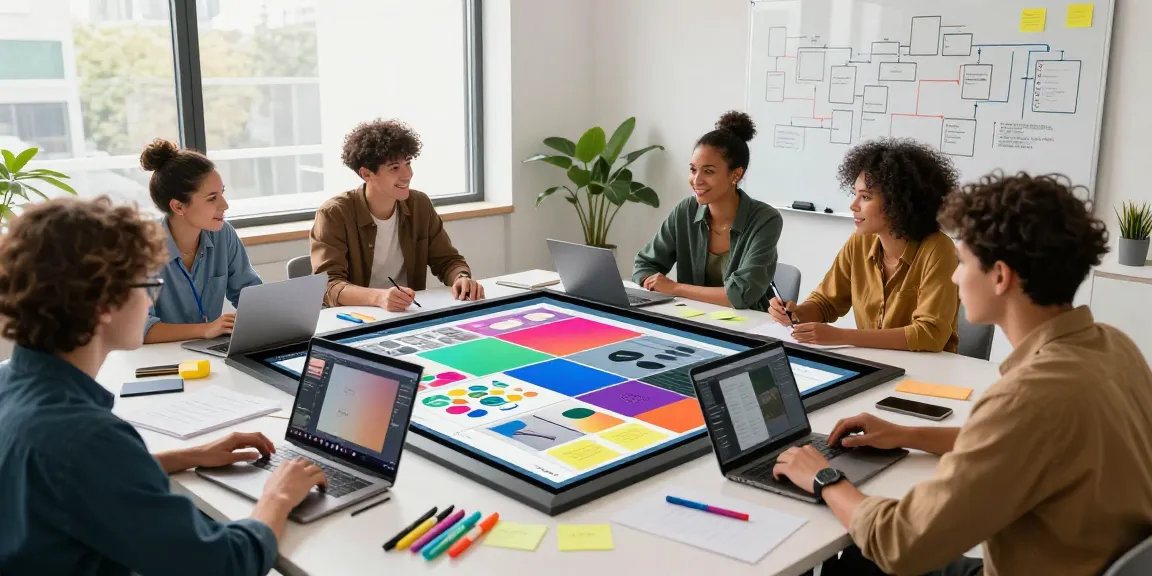 Collaboration on a digital project using GoJelly's mixboard in an energized workspace.