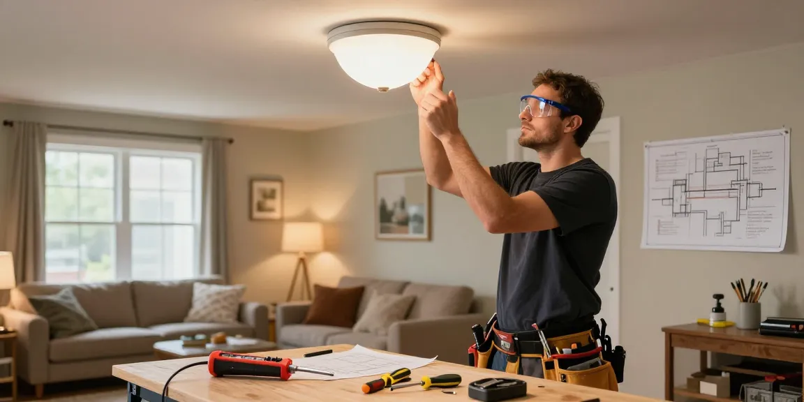 Electrician replacing a light fixture in a Birmingham home, learn more about reliable electrical support.