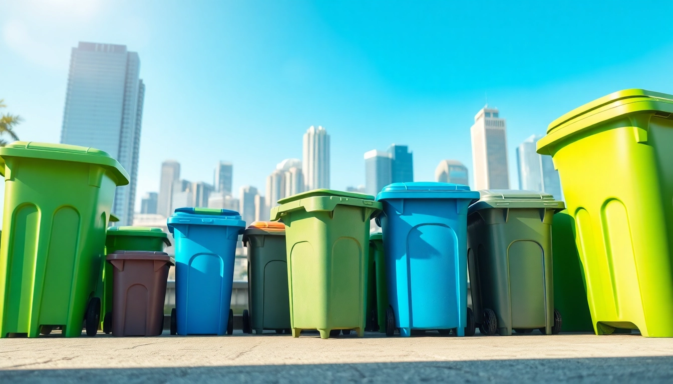 Explore efficient garbage removal bins arranged in an urban setting for diverse waste needs.