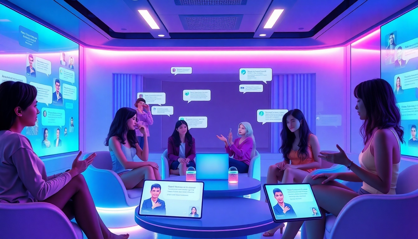 Engaging scene depicting sex chat AI interactions in a modern virtual chat room.