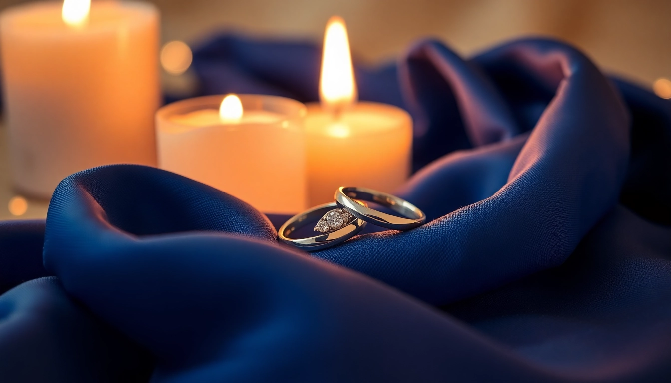Admiring stunning promise rings reflecting candlelight on a luxurious fabric backdrop.