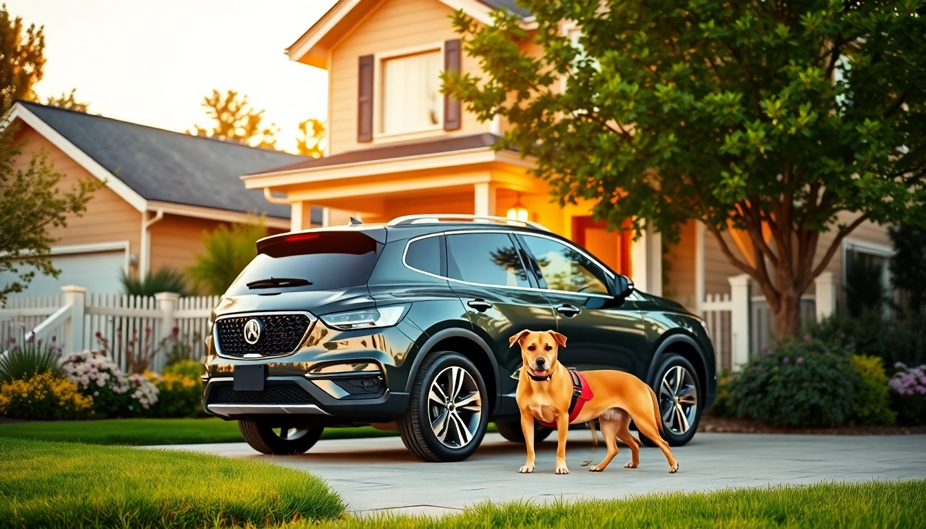 Warranty protection for cars and homes visually represented by a secure family vehicle and cozy residence.