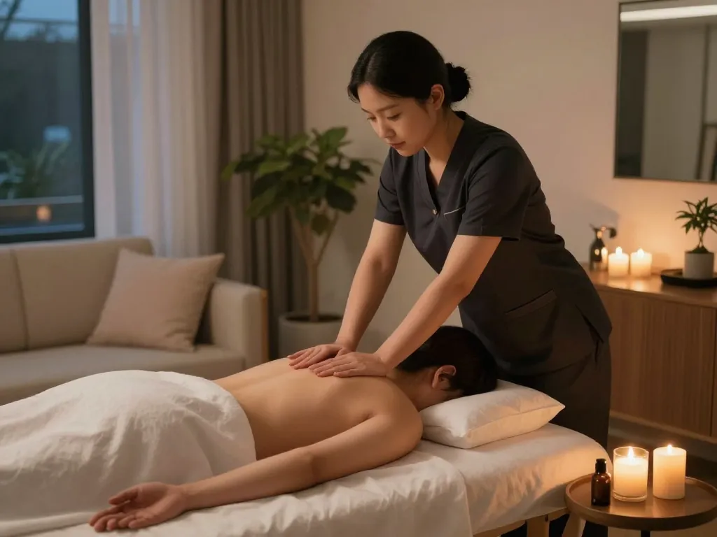 평화로운 가정 환경에서 강남출장안마 서비스를 즐기는 모습.