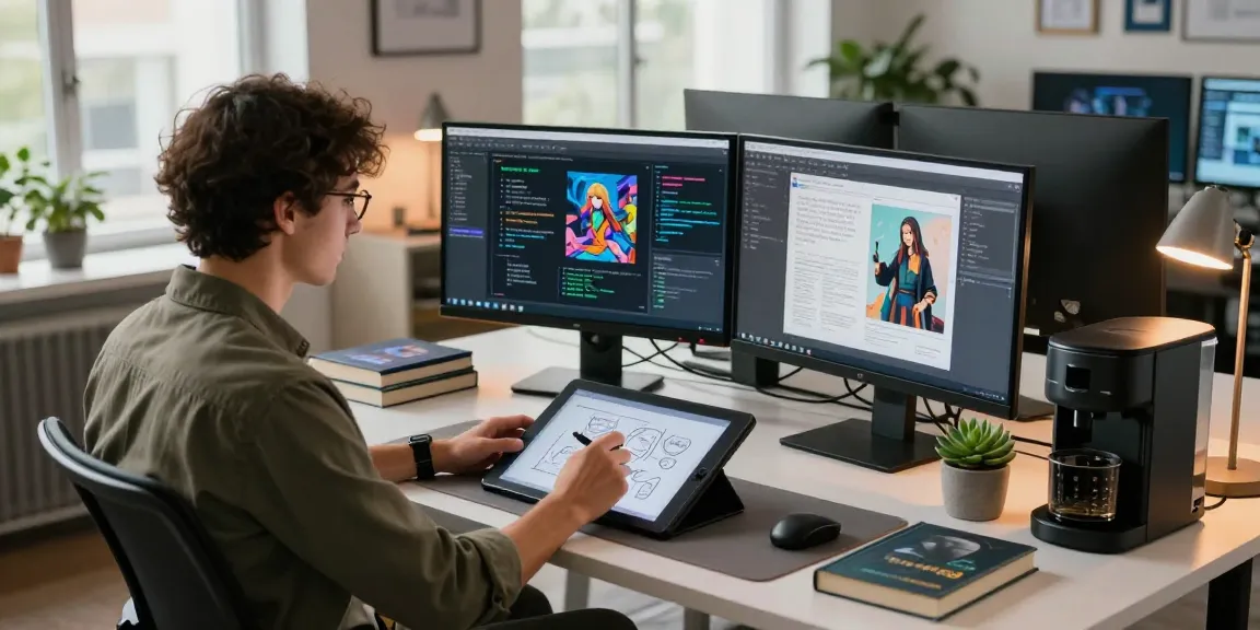 Data scientist generating image to prompt from AI models at a modern workspace.