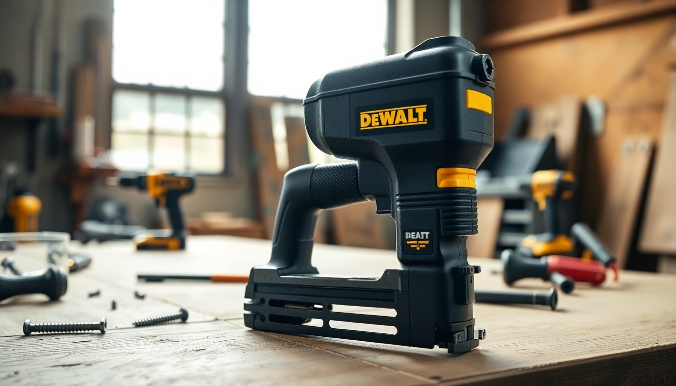 The DeWalt rivet gun efficiently fastening materials together, showcasing its robust design.