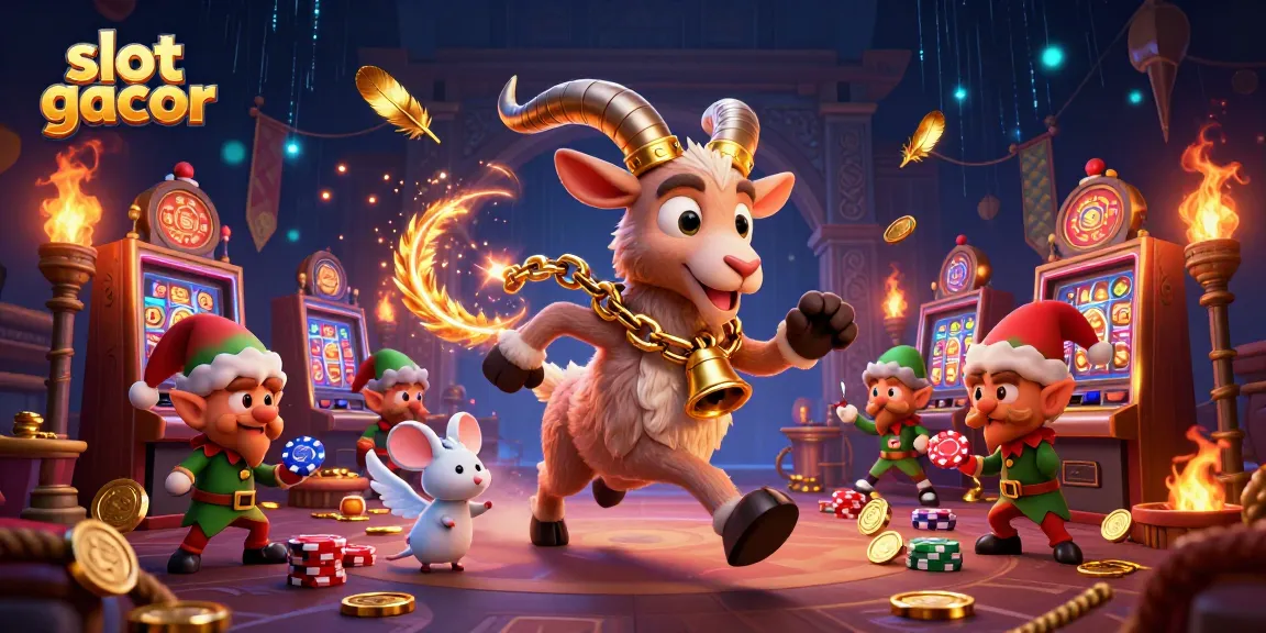 Slot gacor: dynamic illustration of a festive casino scene with a Krampus goat and playful characters.