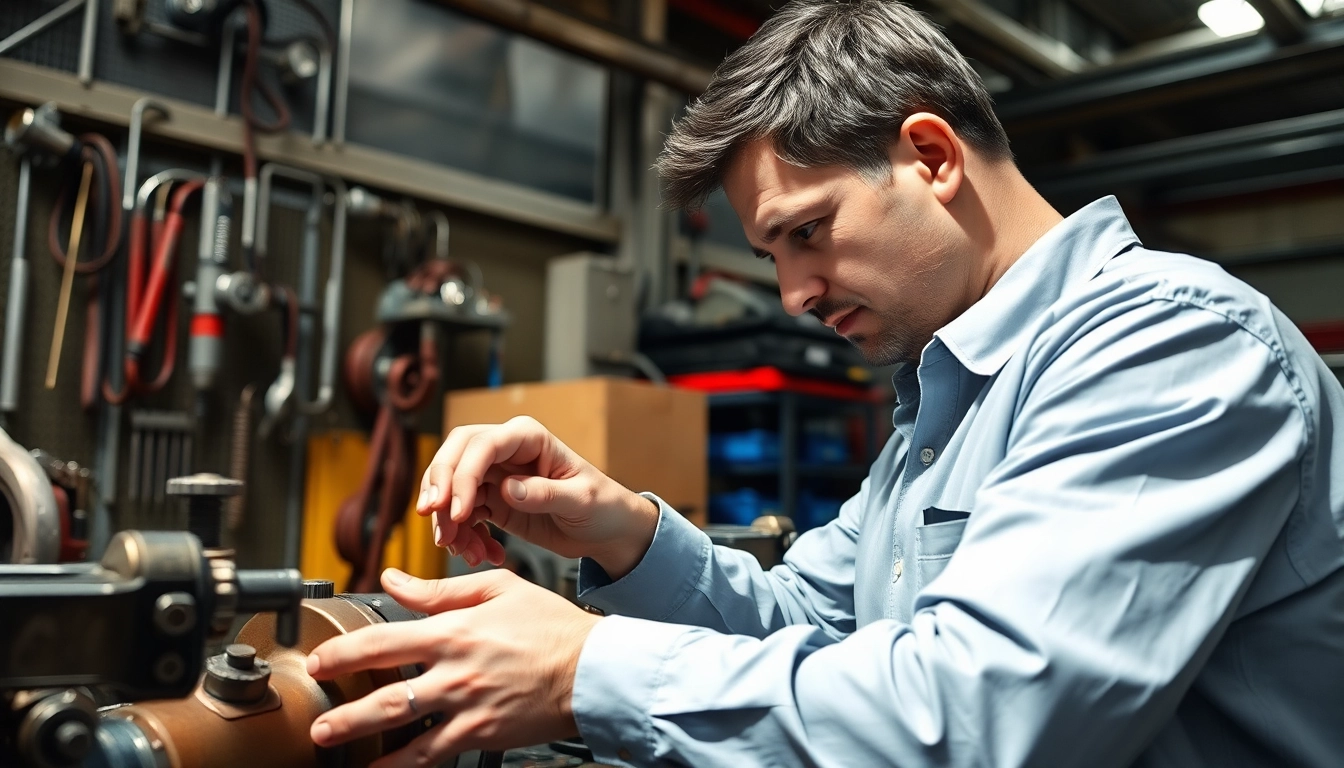 Expert technician providing hydraulic repair services with precision equipment and a focused atmosphere.