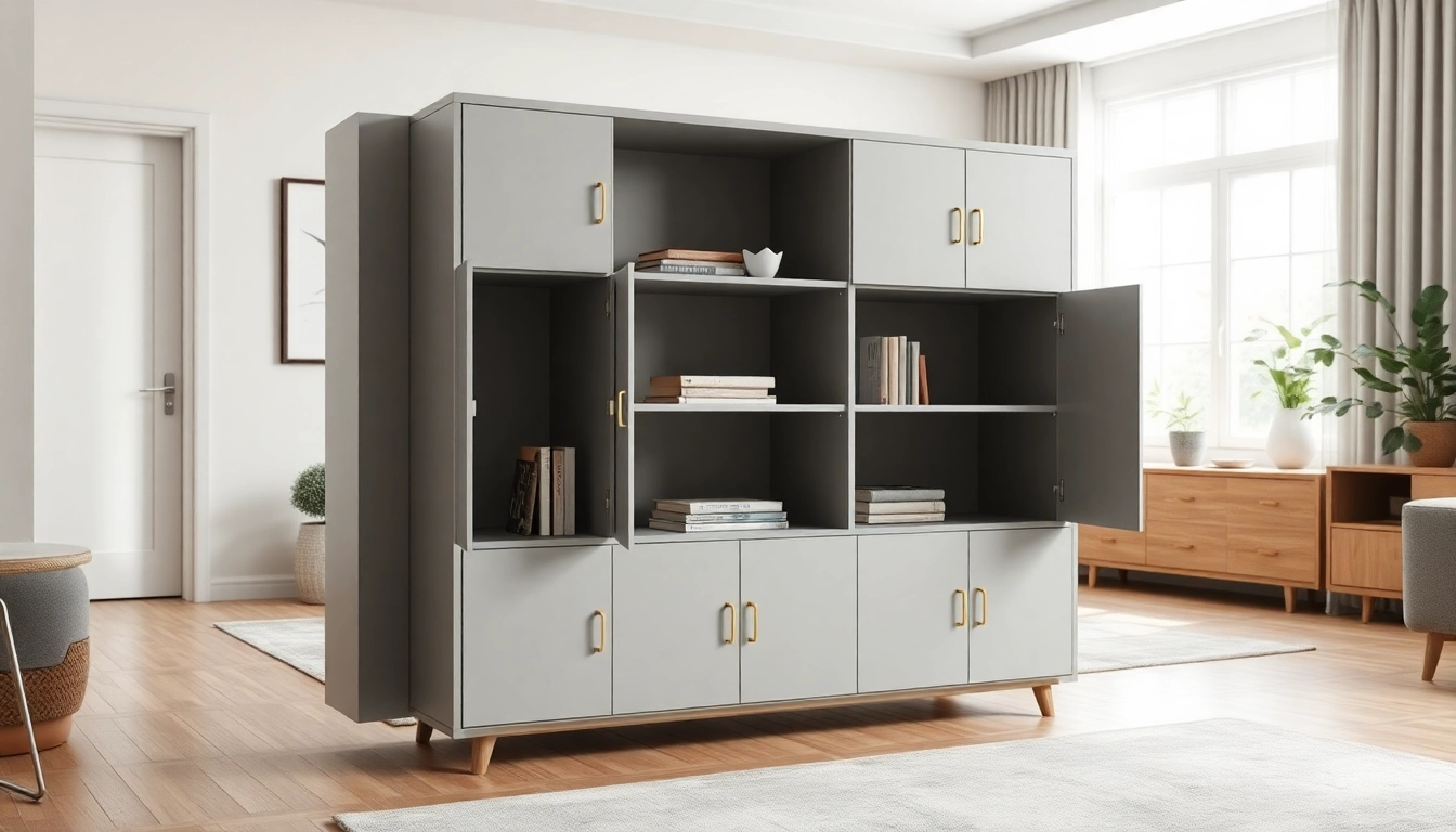 Stylish storage cabinet displayed in an inviting living room environment.