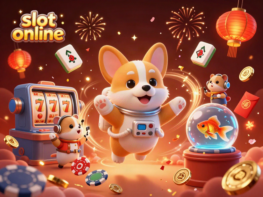 Experience thrilling gameplay with slot online amidst a vibrant casino scene featuring animated characters and festive elements.