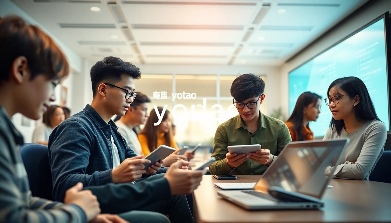 Youdao digital learning environment with students using advanced technology in an engaging setting.