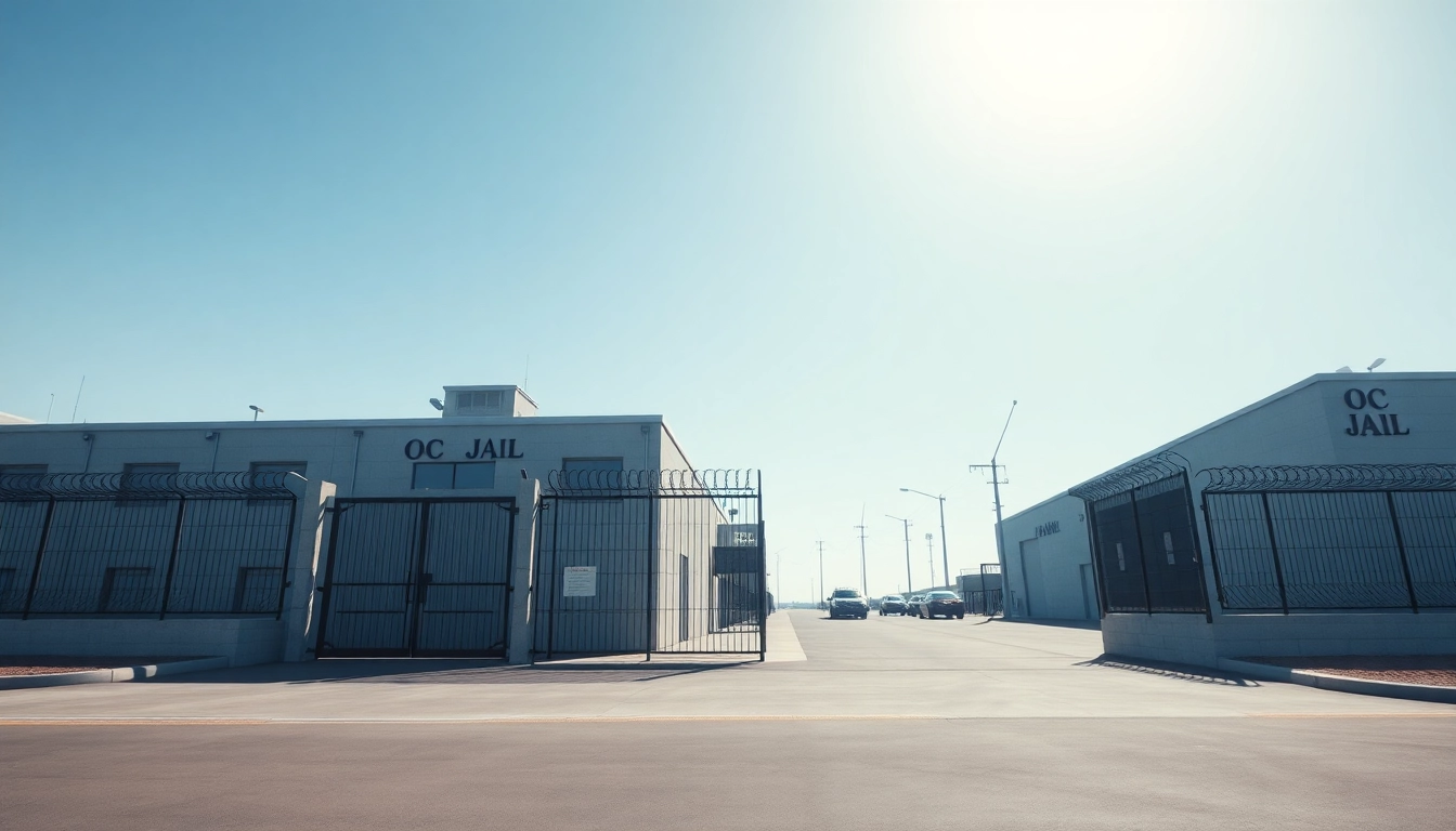 View of the OC Jail facility with secure entrance and high walls highlighting its structure.