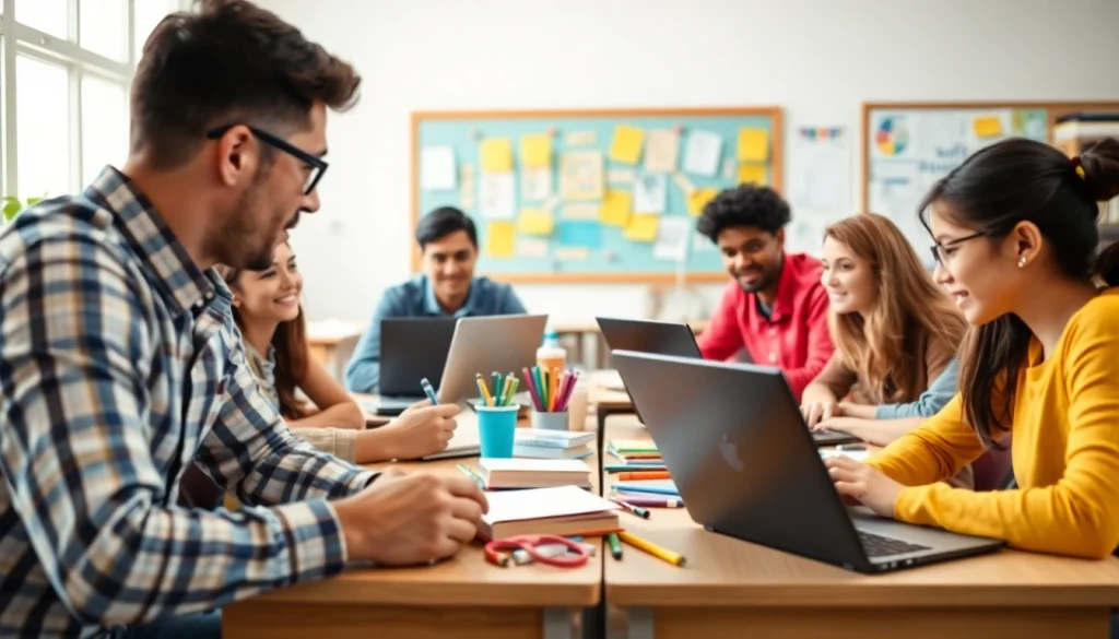 Students engaging in interactive Education activities in a vibrant classroom setting
