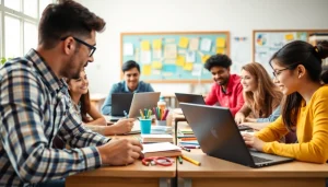 Students engaging in interactive Education activities in a vibrant classroom setting