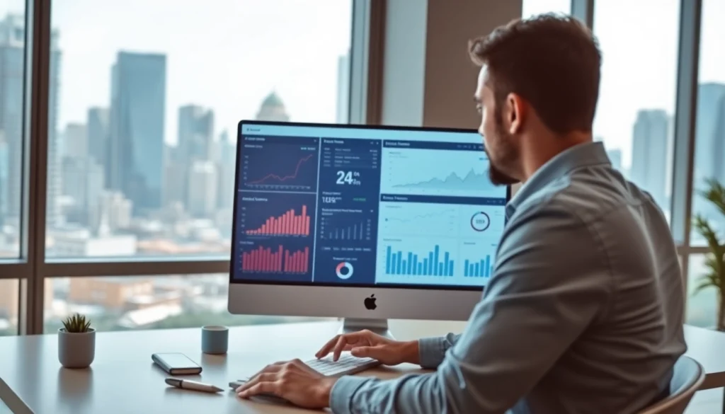 Analyze marketing data on an smm reseller panel in a professional office