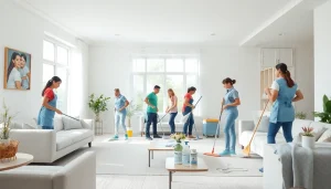 Team of professionals providing a thorough Cleaning Service in a bright, tidy living room atmosphere.